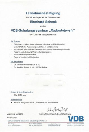 VDB-Schulungsseminar "Radon-Intensiv"